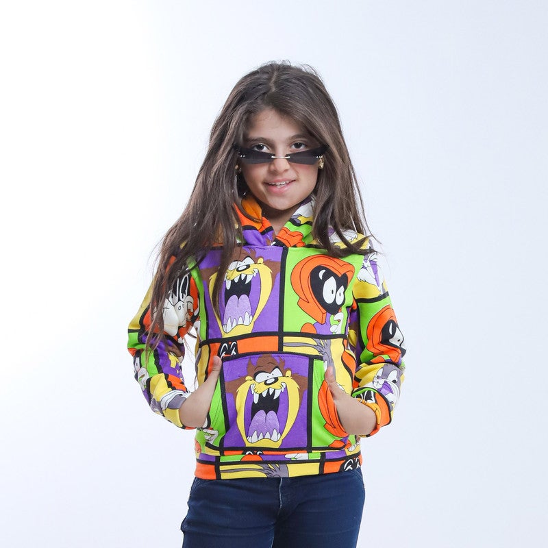 بيبو سويتشيرت بناتي مطبوع بكابيتشو أكمام طويلة_متعدد الالوان - Image 1